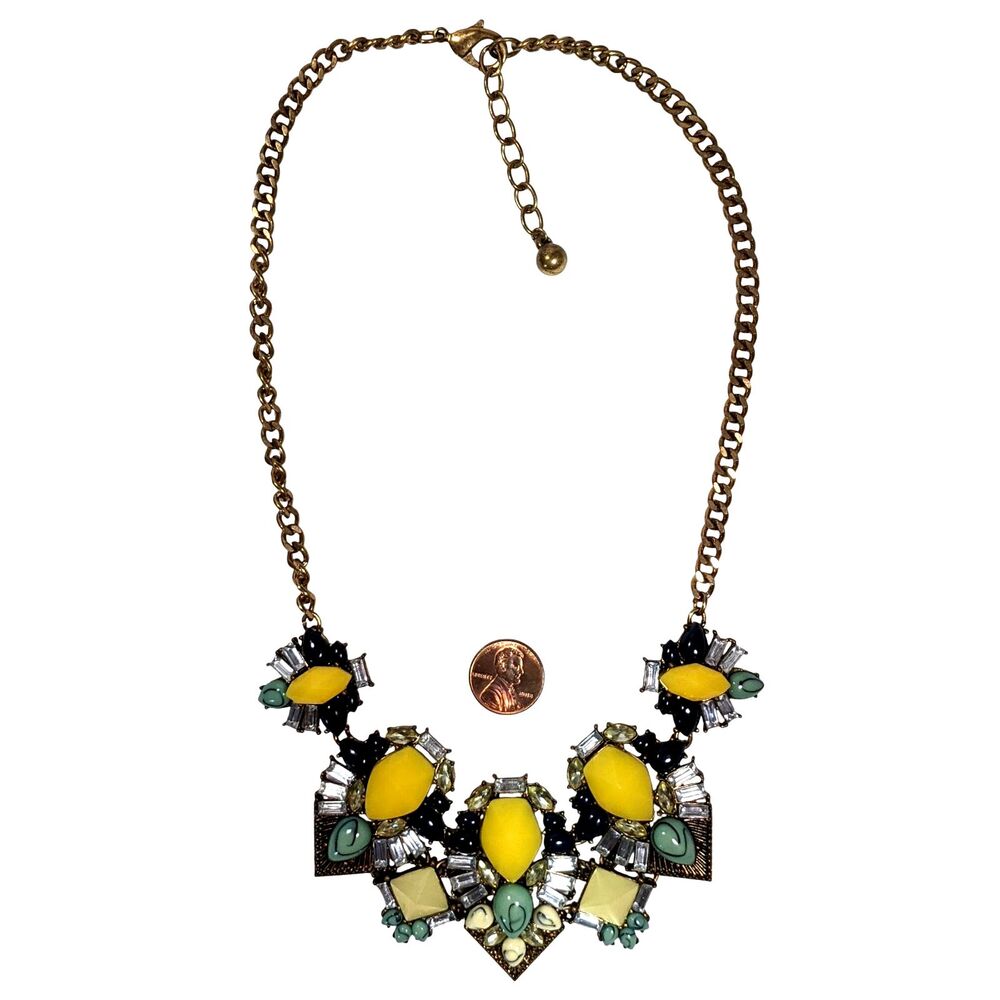 Chloe Isabel Necklace Limoncello Yellow Blue Rhinestone Art Deco Glam Regency